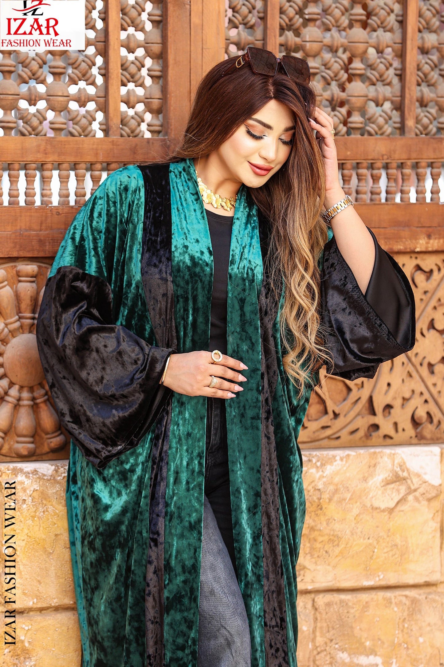 قفطان مخمل فيروزي