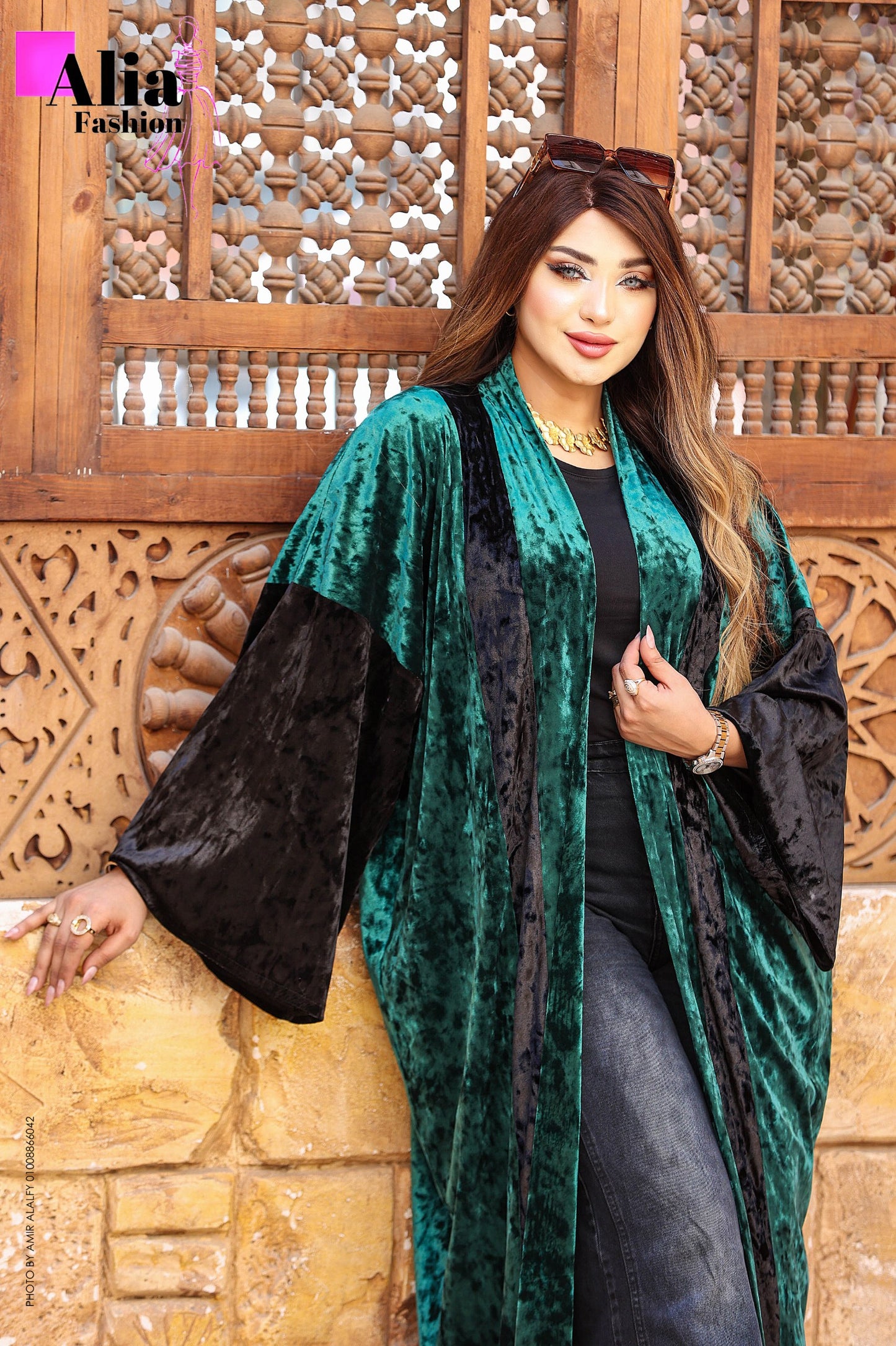 قفطان مخمل فيروزي