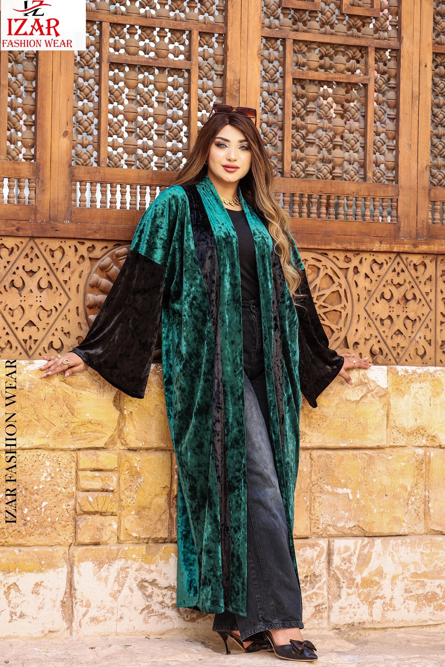 قفطان مخمل فيروزي