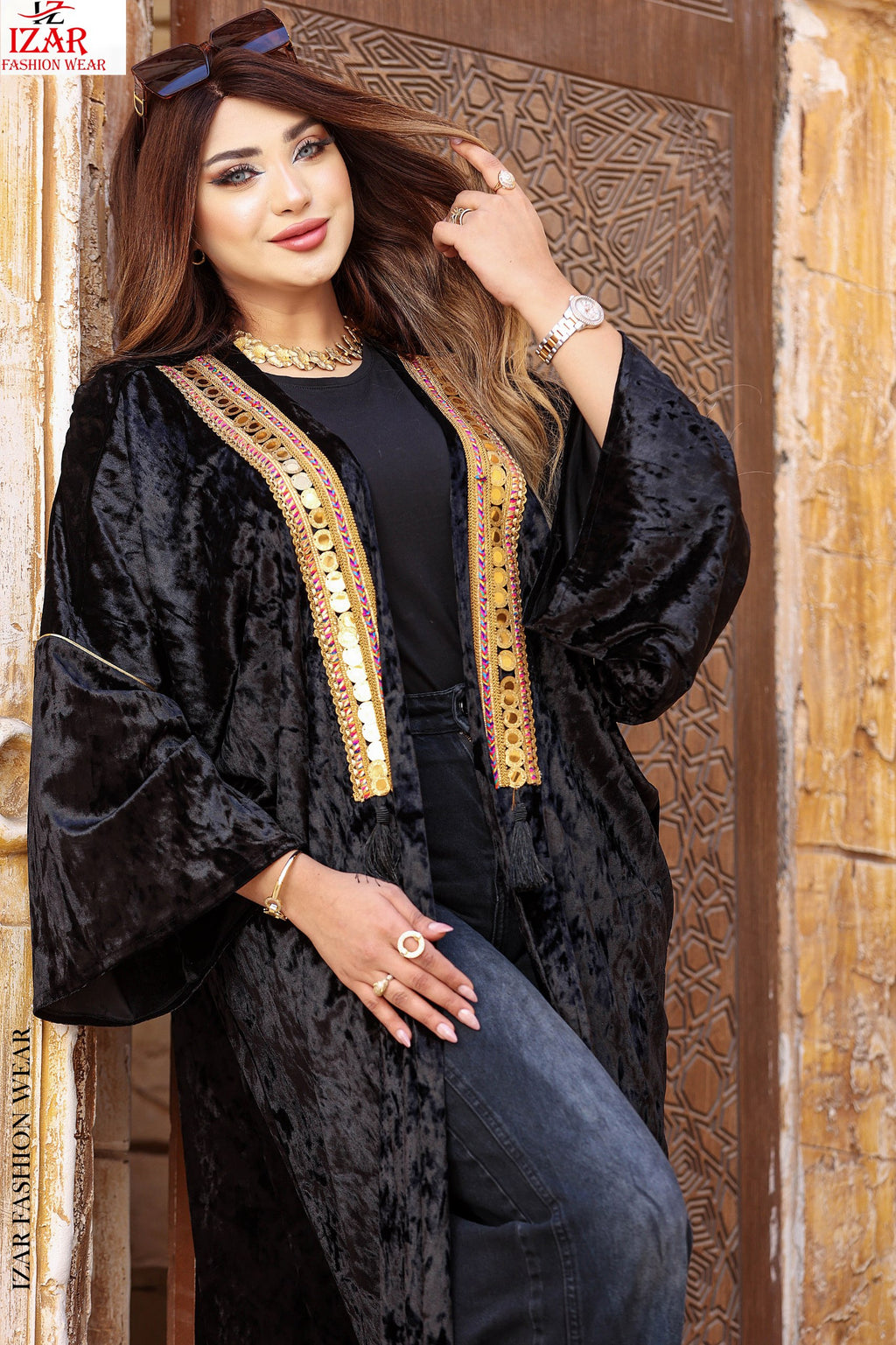 Black velvet caftan
