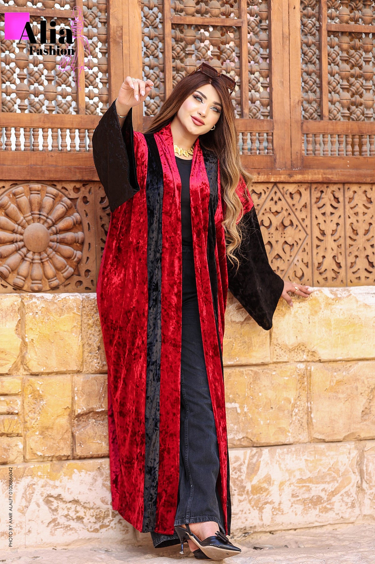 Burgundy velvet caftan