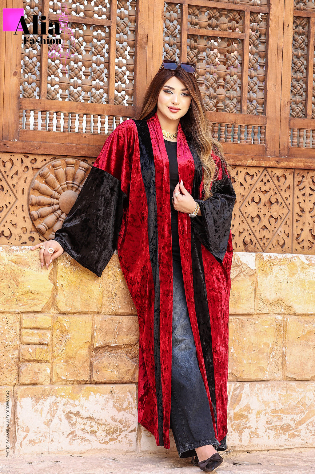 Burgundy velvet caftan
